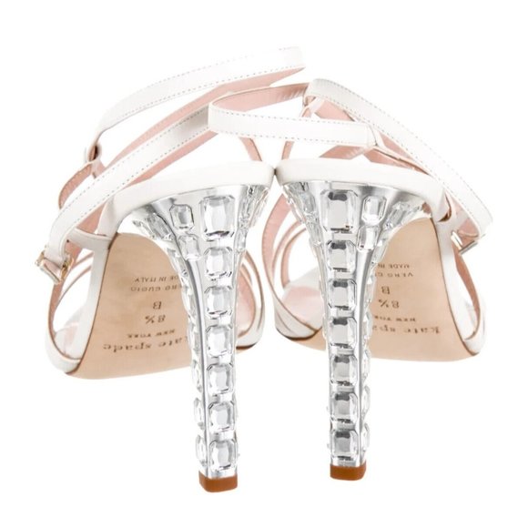 Designer Kate Spade N Y White Leather Ankle Strap Crystal High Heel Sandal's 8.5 - Picture 3 of 16